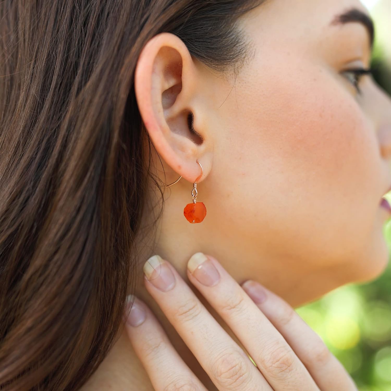 Luna Tide Carnelian Raw Nugget Earrings in 14k Rose Gold Fill