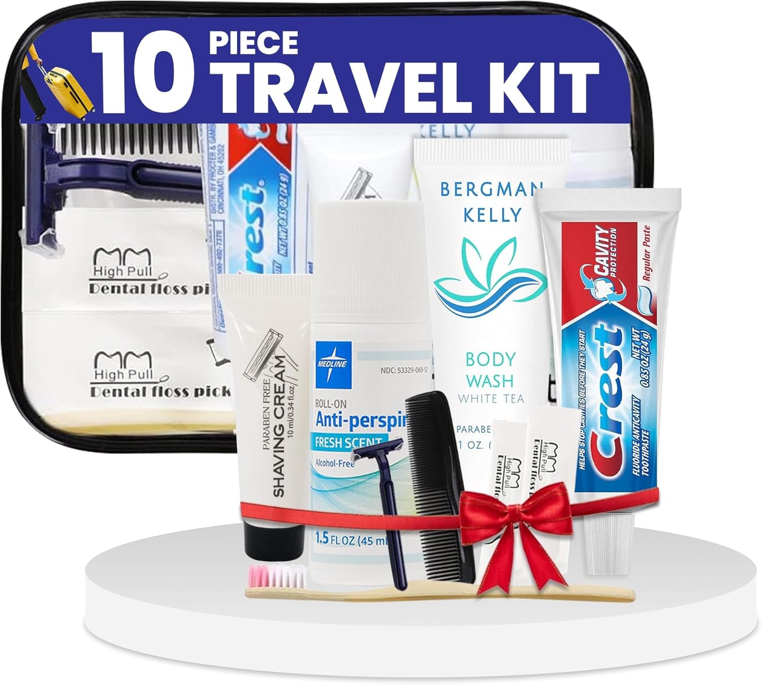 Trektote Travel Toiletry Kit For Men And Women – 10 Piece Set of Travel Size Toiletries, TSA Compliant, Includes Body Wash, Deodorant, Shaving Cream And Razor, Oral Care, Reusable Toiletry Bag & More