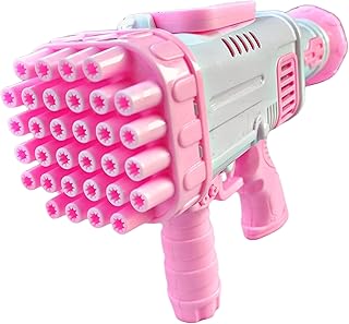 لعبة مسدس فقاعات جاتلينج للألعاب الخارجية والداخلية للأولاد والبنات مسدس فقاعات للأطفال مزود بعدد 32 فتحة متعددة الألوان، لون وردي