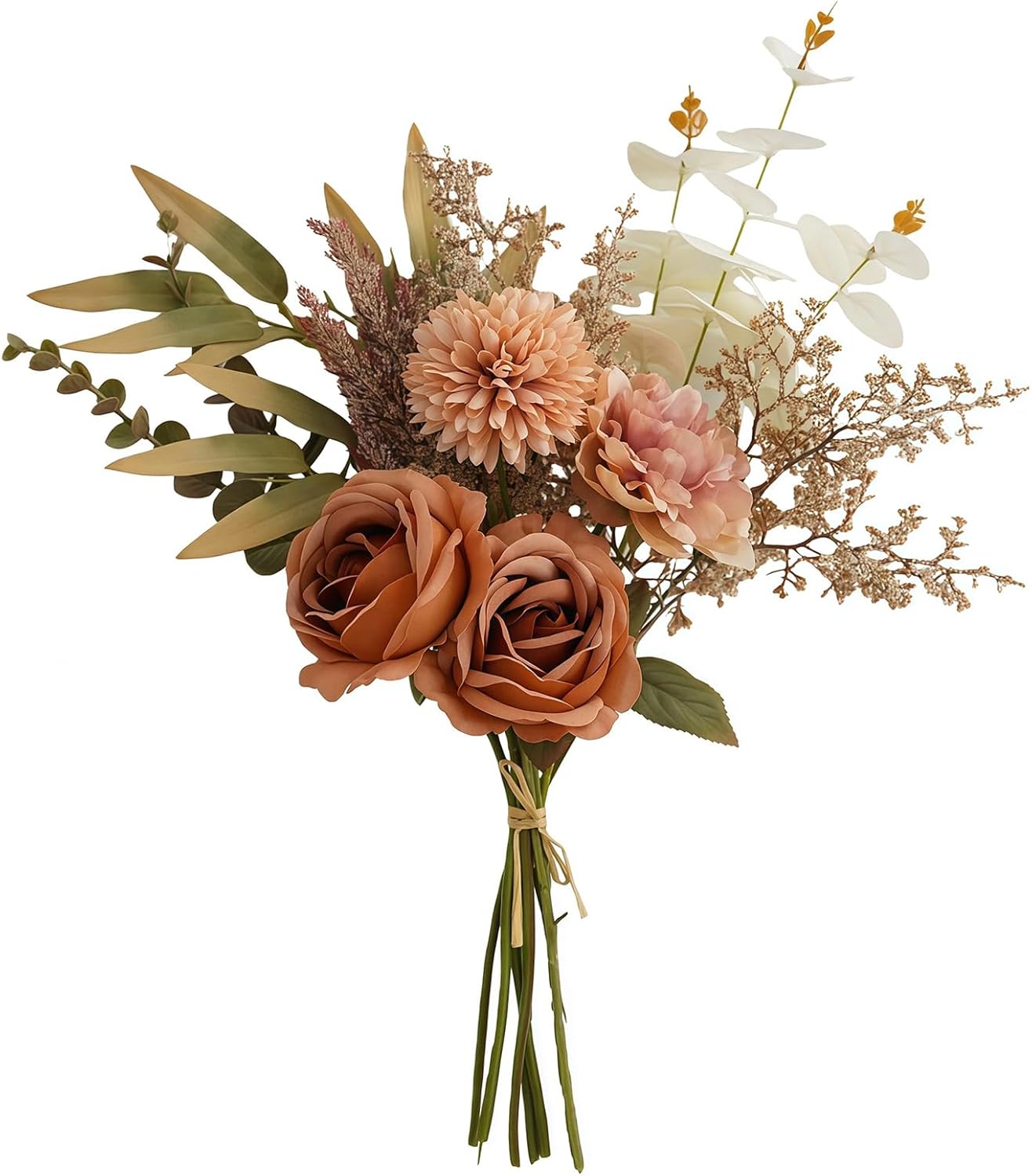 Artificial Flowers Bouquet, Faux Silk Flowers for Home Kitchen Dining Entry Table Decor, Indoor Vase, Wedding Bouquets, Fake Flowers Floral Arrangements for Table Centerpiece, Party (Orange)