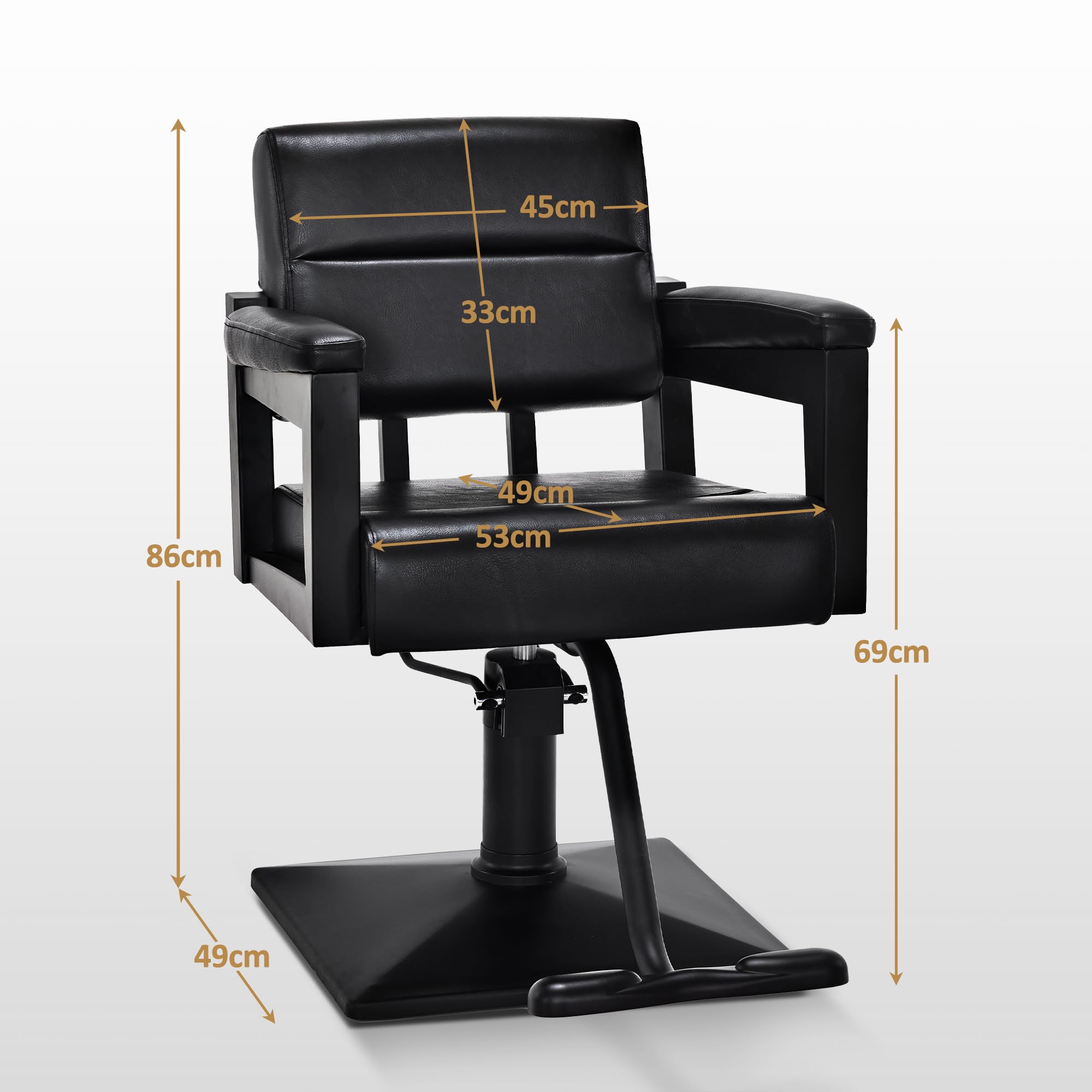 Barberpub Friseurstuhl mit Hydraulikpumpe 360° Drehbar, Friseureinrichtung Barber Stuhl Höhenverstellbar, Friseursessel PVC Kunstleder, 2058 (Schwarz)