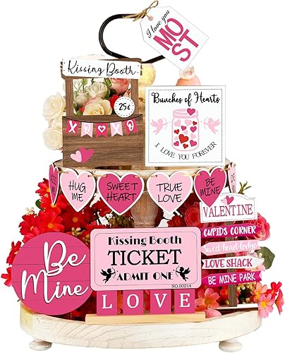 Miniatura 10 de 12 piezas de decoración de bandeja escalonada roja para el día de San Valentín, decoración de mesa de San Valentín, letrero de madera, gnomo,