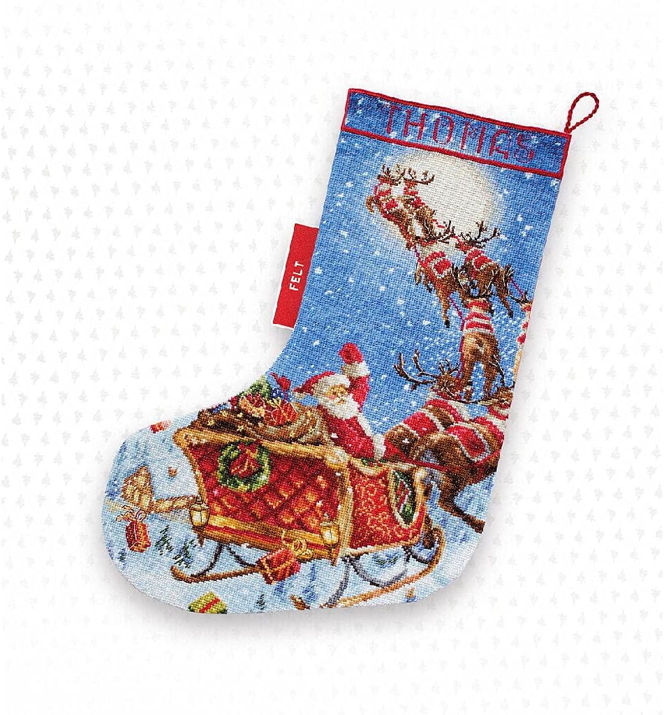 Letistitch Cross Stitch Set Christmas Stocking The Reindeer on The Go Counted Pattern 38 x 25.5 cm, multicoloured, 38x25,5cm