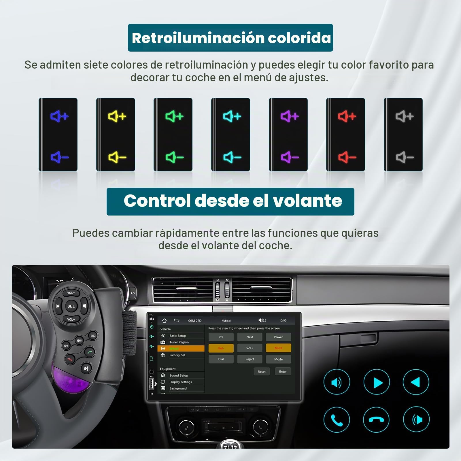 Hikity Radio de Coche 1 DIN con Pantalla Táctil de 7 Pulgadas, Radio Coche 1 DIN con Carplay Android Auto Inalámbrico, SWC Mirror Link FM Radio USB/TF/AUX Cámara Trasera + Mic