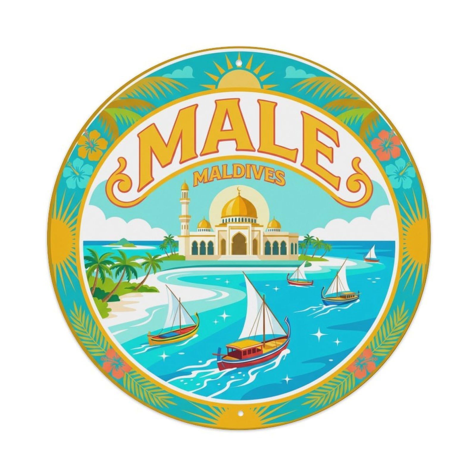 Vintage Travel Maldives Male Metal Tin Sign