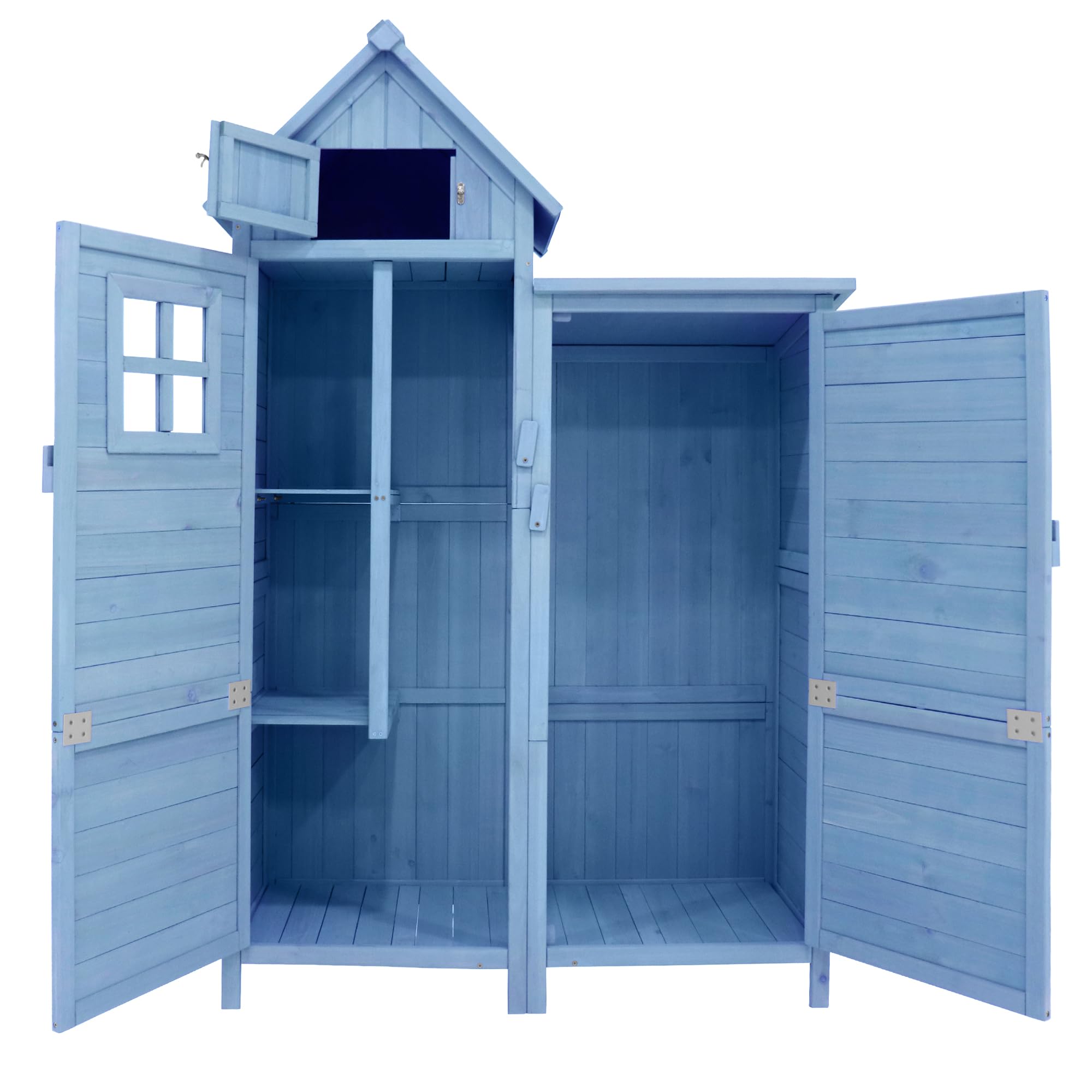 Su & Chan Legence Gartenhaus aus Holz, Geräteschuppen mit 2 Ablagen, 2 Türen und PVC-Dach, wetterfest Gartenschrank für Garten, Balkon und Terrasse, Blau