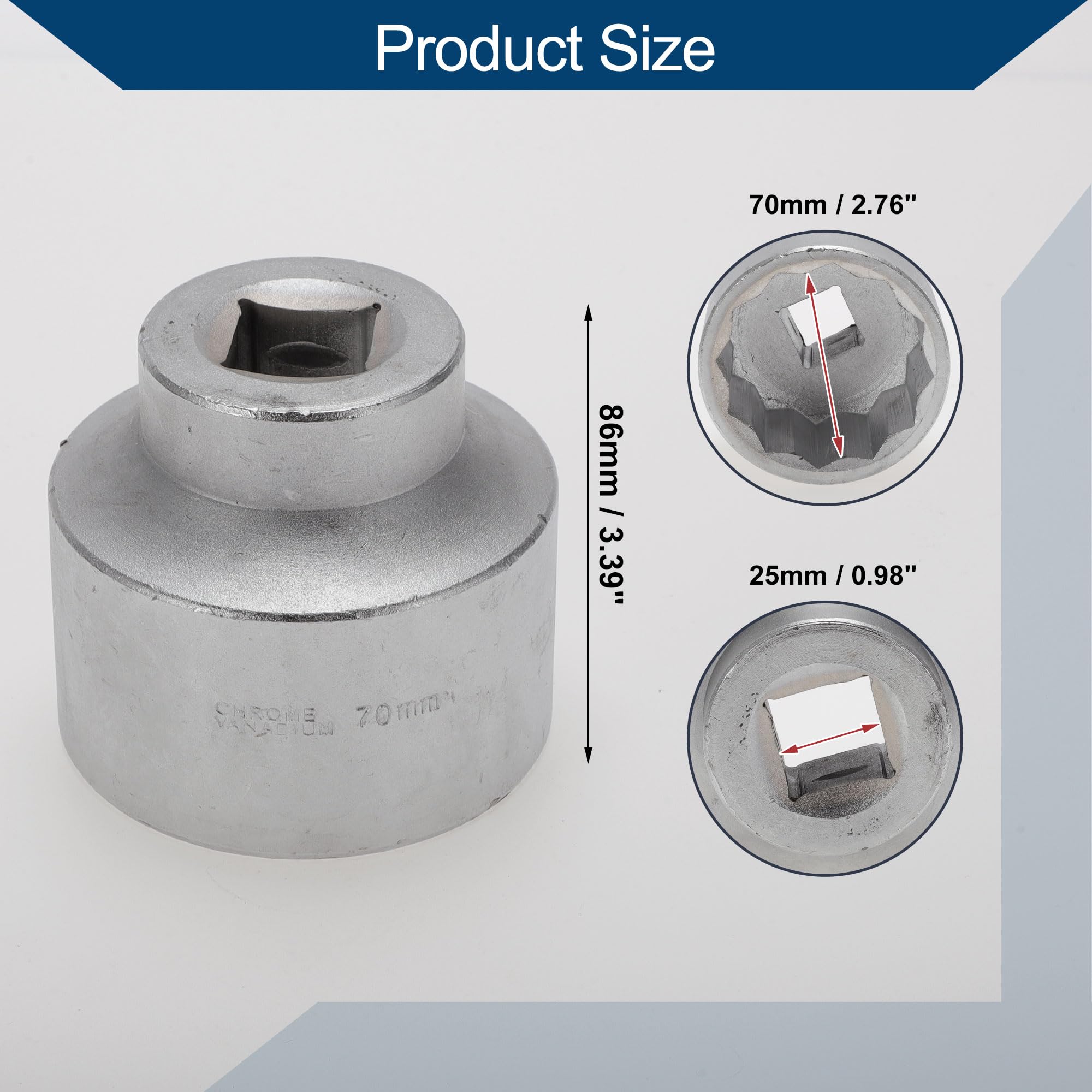 Hihaha Heavy Duty Impact Socket Hardware Tool for Car Motorcycle Dirtbike Durable High Carbon Steel 86mm Length 1 Pcs Silver Tone 6 Point 70mm 25mm Drive - Image 4