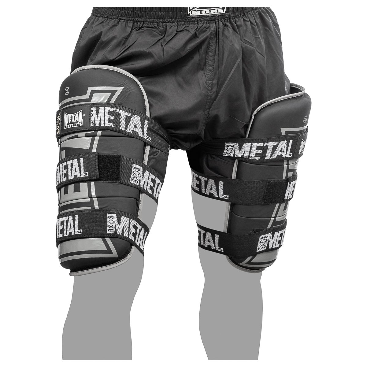 METAL BOXE Protege Cuisse LA Paire Protege Cuisses Noir/Blanc/Rouge Unique