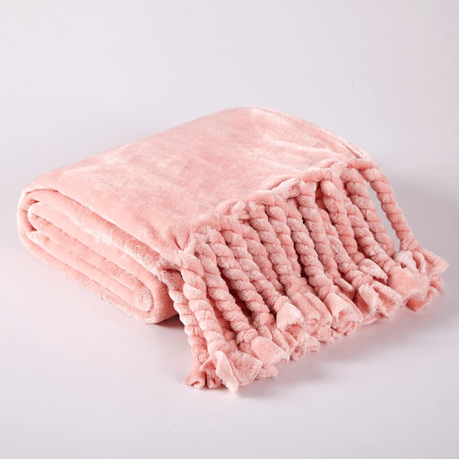 Homiest Fleece Throw Blanket with Fringe, Soft & Cozy Flannel Light Pink Blanket, Lightweight Decorative Blanket for Sofa Bed Chair All Season (Blush Pink, 50 x 60 Inch) - Image 2
