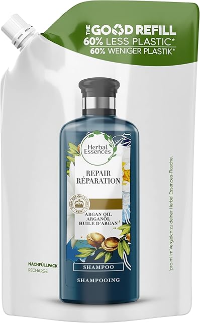 Herbal Essences Repair Argan Oil Shampoo for Damaged Hair in a Refill Pouch, Sustainable Gift Set with 60% Less Plastic, 480 ml