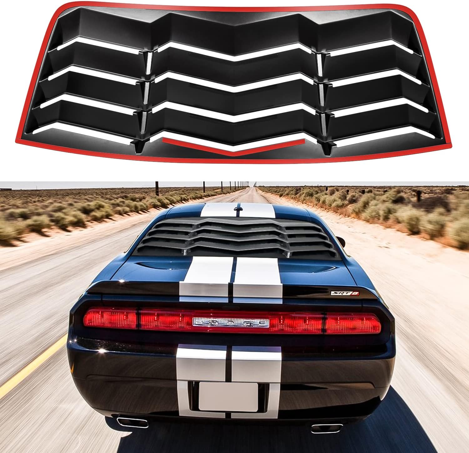 Rear Window Louvers Fit for Dodge Challenger 2008-2021 Matte Black ABS Window Visor Sun Shade Cover Vent in GT Lambo Style