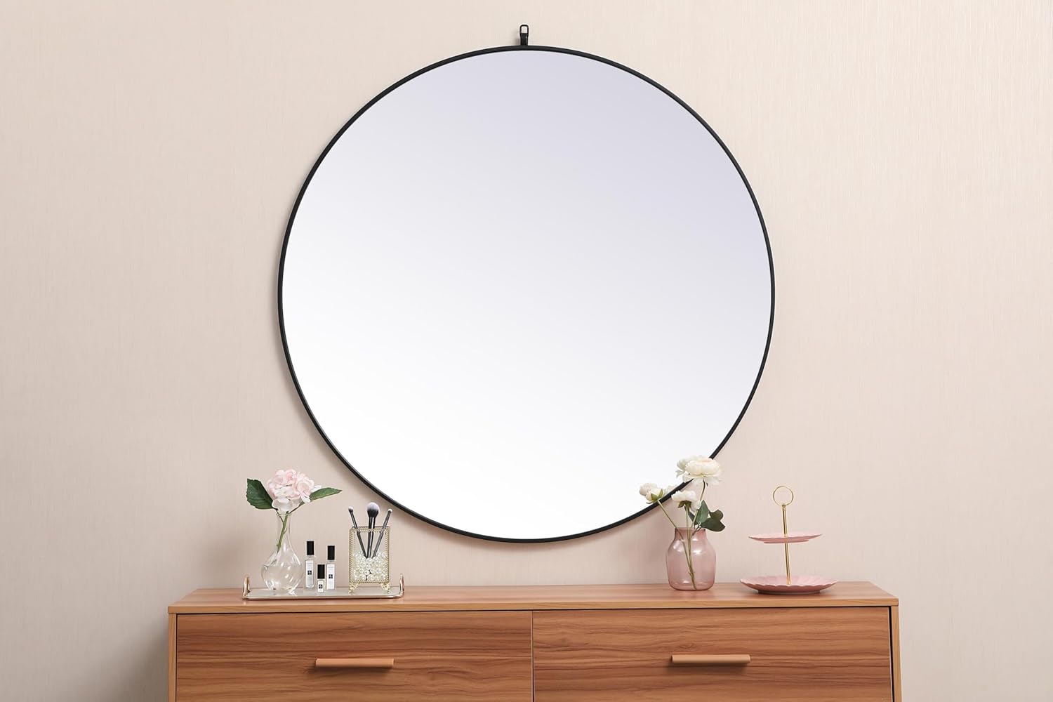 Focus 45x45 Round Wall Mirror, for Bathroom Bedroom Entryway, Black