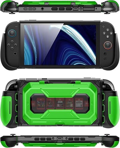 Mumba Dockable for Nintendo Switch 2 Case with Flip Stand, [Titan] Ergonomic Switch 2 Grip Protective Cover Holds 5 Game Cards & 2 TF Cards TPU Accessories and Quick-Release Joy-Con Design (Green) - 7