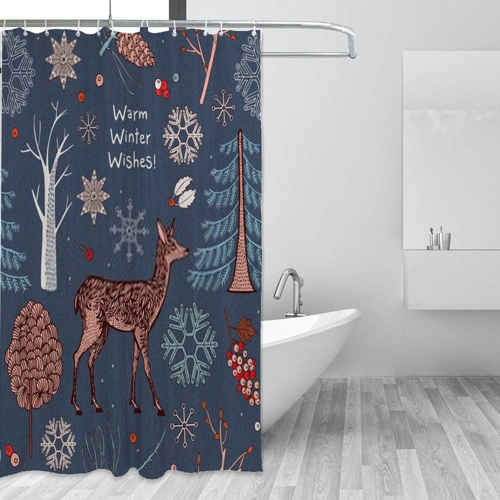 Rideau de douche imperméable motif renne de Noël tissu traité anti humidité 60x72 inch