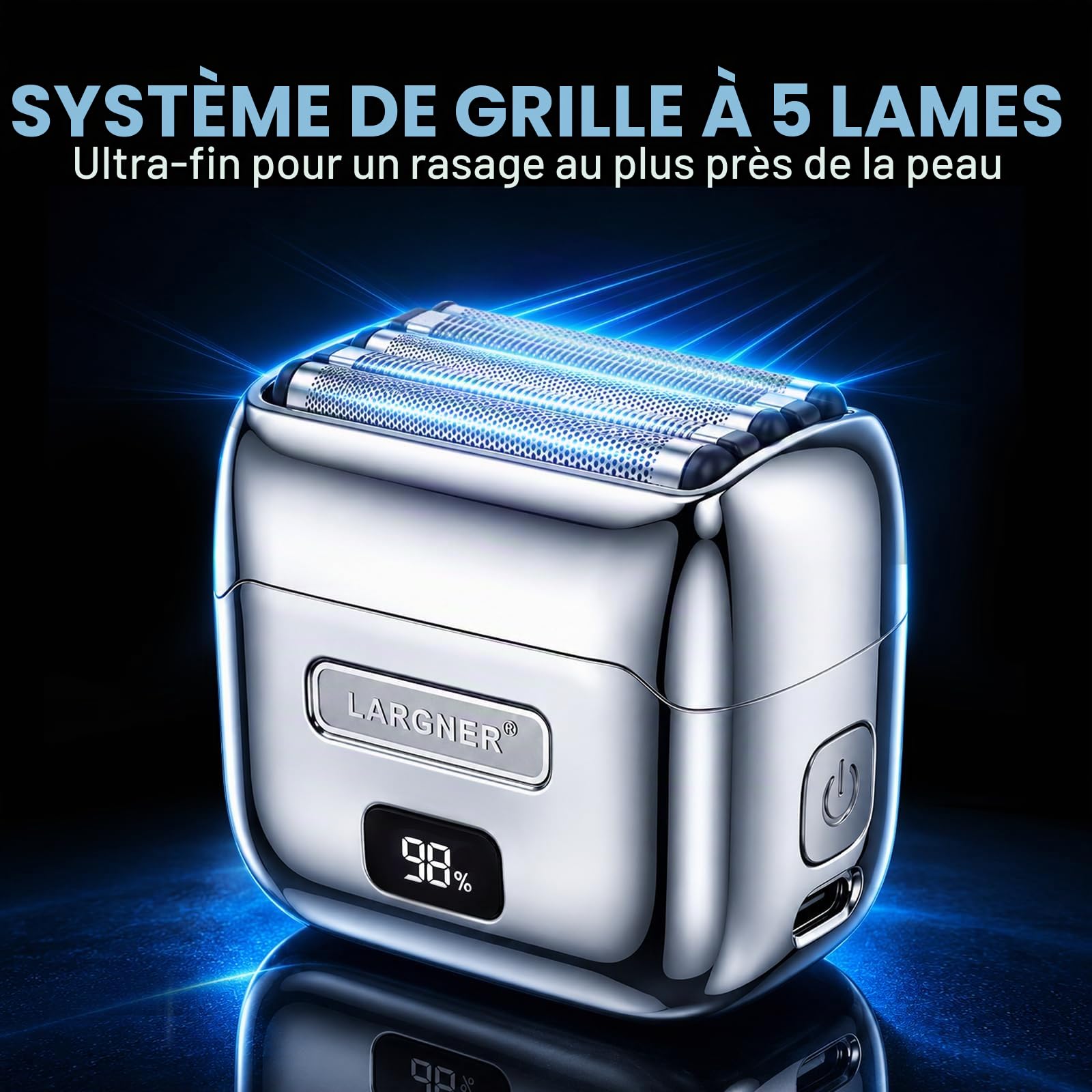 Rasoir électrique en métal pour homme – Rasoir en aluminium et tondeuse à lame en T, rasoir à lévitation magnétique avec 5 lames flottantes, mini rasoir silencieux, écran LED rechargeable