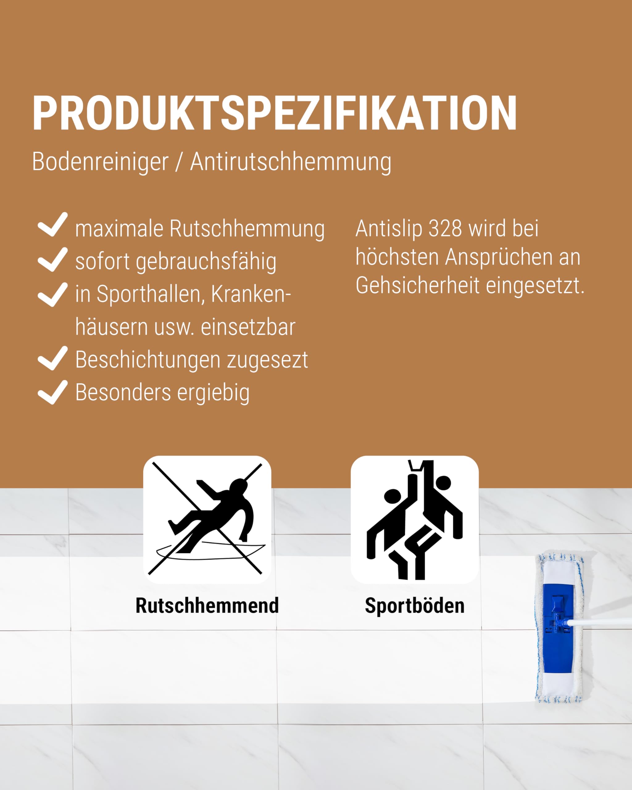 Lorito Antislip Rutschhemmer 328 3 x 1L - Anti-Rutsch-Flüssigkeit für Fliesen, Laminat, Parkett, Marmor, Granit, Sporthallen, Sportböden, PVC, Gummi, Linoleum & Polyolefin