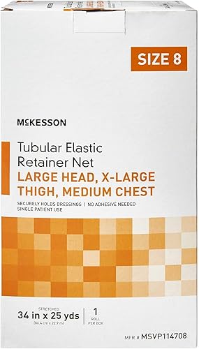 Miniatura 6 de McKesson Vendaje tubular de red de retención elástica, no estéril, cabeza, muslo, pecho, tamaño 8, 34 pulgadas x 25 yardas, 1 unidad, 1 paquete