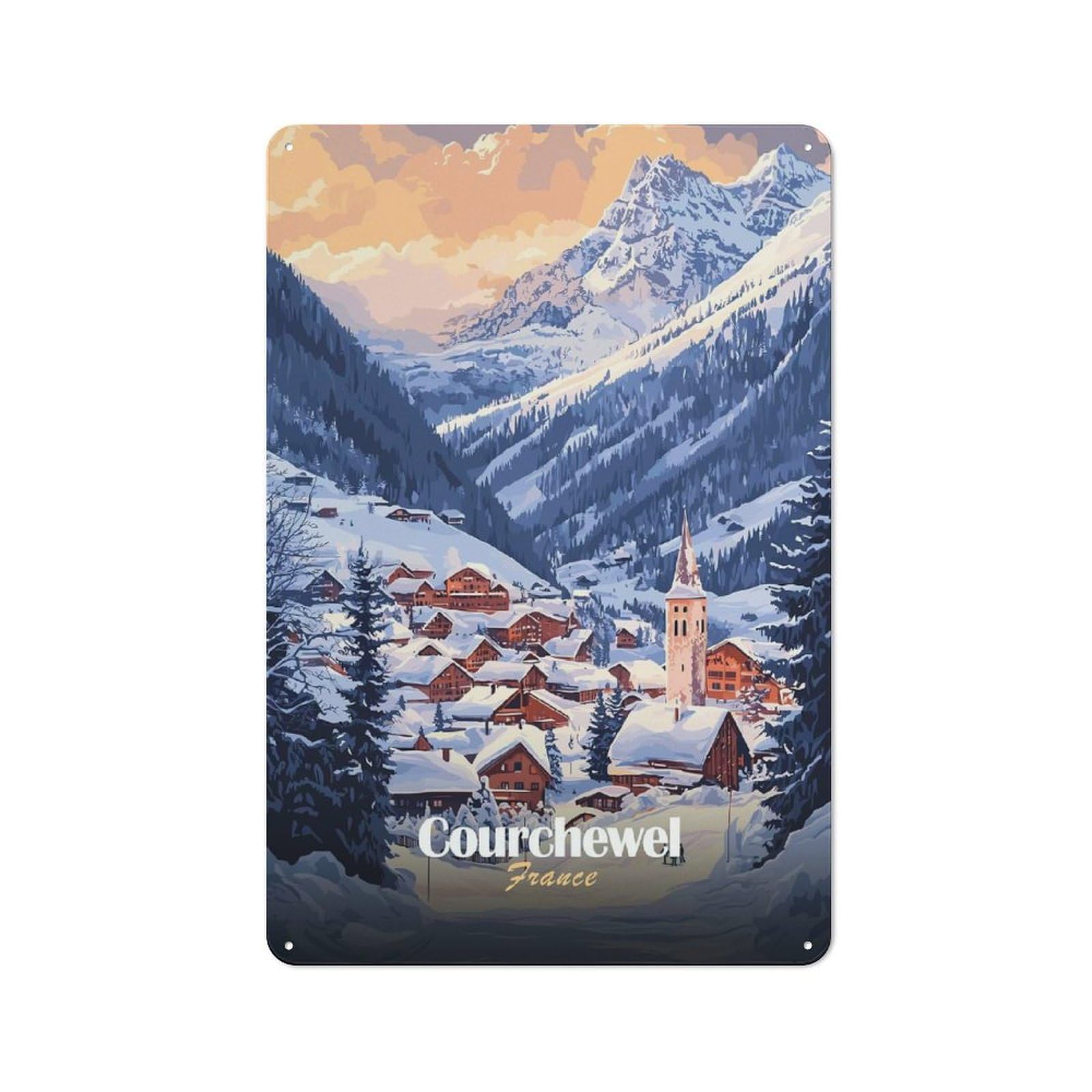 Junmoney Style-23 Casual Courchevel, France Winter Landscape Shed Metal Sign 30X20cm, Utility Space Decor For Shed, Garden Room, Porch Or Garage
