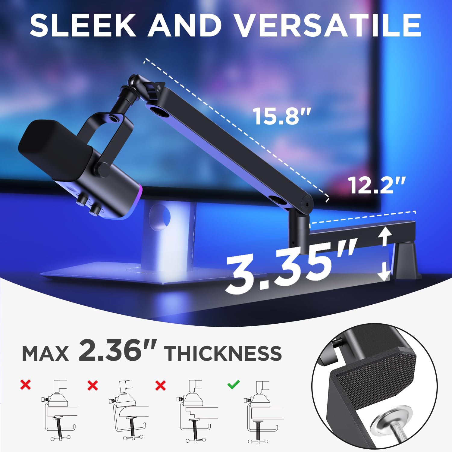 InnoGear Asta per microfono, girevole a 360°, a basso profilo, con gestione magnetica dei cavi, supporto da scrivania per Fifine AM8 K669B Blue Yeti HyperX QuadCast SoloCast AT2020, nero