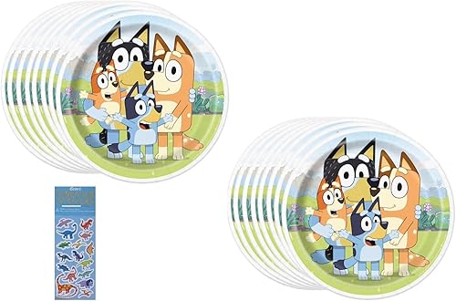 Unique El paquete de suministros para fiesta de cumpleaños Bluey incluye platos de papel para almuerzo, 16 unidades