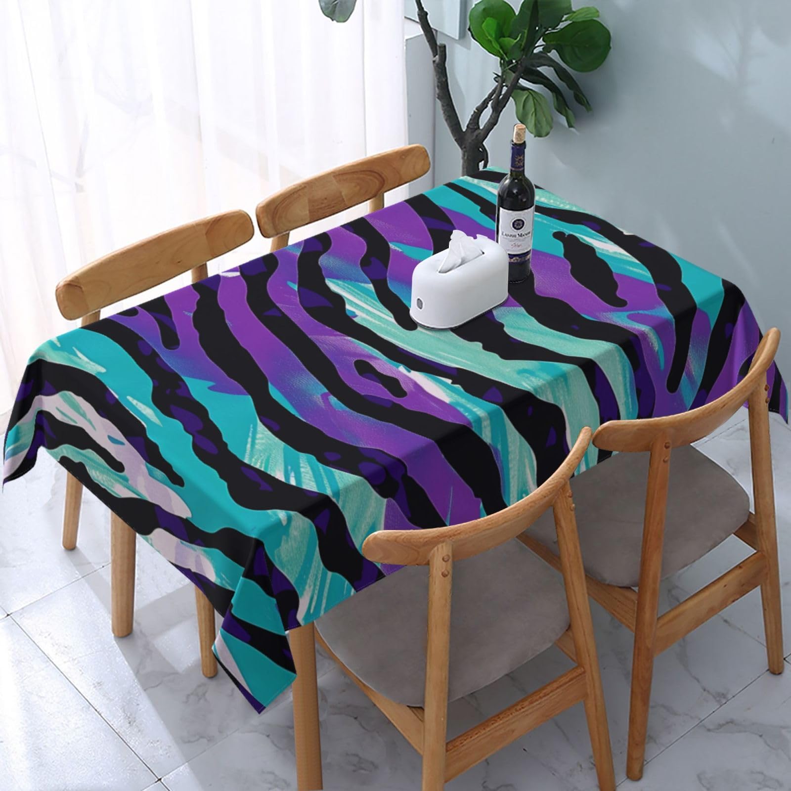 WPKJU Blue Green Camouflage Zebra Stripe Printed Tablecloth Water Resistant Table Cover Washable Rectangle Table Cloth for Tables 54x72 in