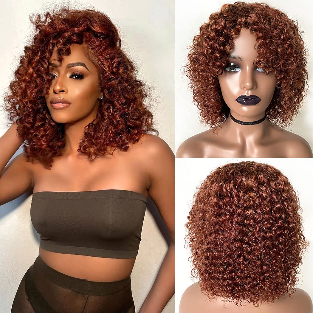 Amazon.com : Bestsojoy Short Curly Human Hair Wig with Bangs 12inch P30/33  Highlight Orange Ginger Kinky Curly Wigs for Black Women 12A Brazilian  Human Hair Wigs Glueless None Lace Front Wig (12