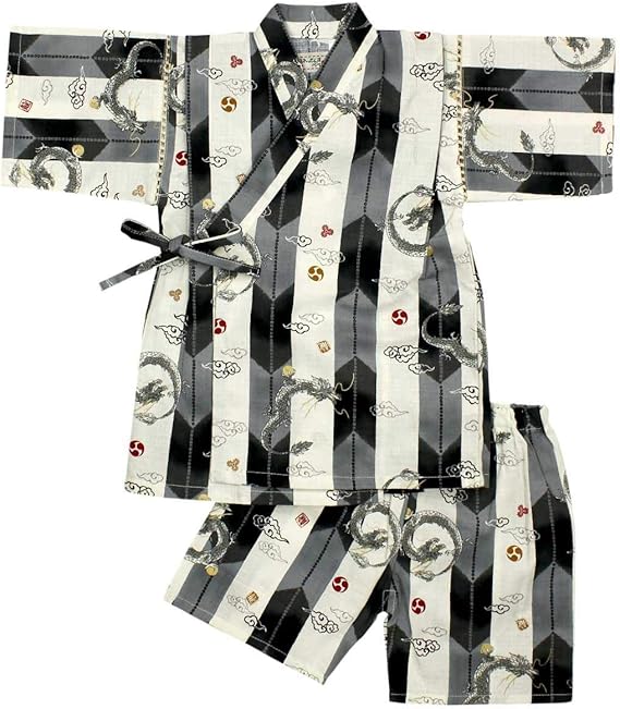 Amazon Co Jp 甚平 キッズ 男の子 綿100 おしゃれ 可愛い 上下セット 日本製生地 祭り 花火 暑さ対策 ボーイズ 男児 和柄 龍柄 矢絣 ストライプ 100cm ブラック ファッション