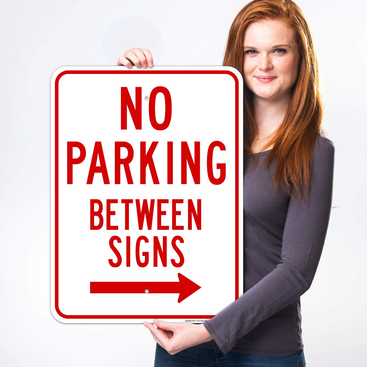 No Parking Between Signs, with Right Arrow Sign, 18x24 Inches, Rust Free .063 Aluminum, Fade Resistant, Made in USA