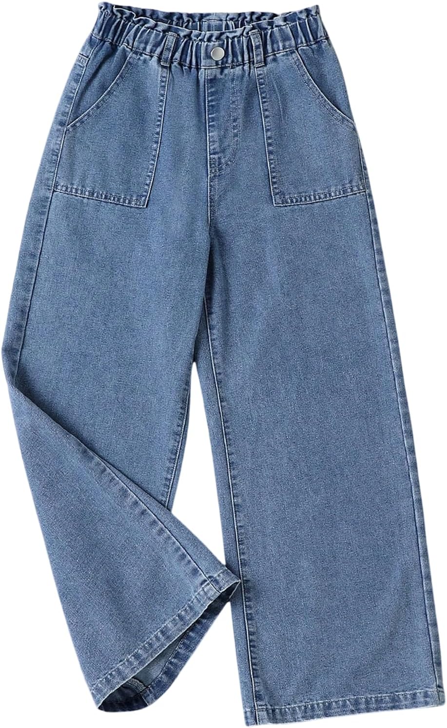 GORGLITTER Girl's Wide Leg Baggy Jeans Elastic Waist Cute Streetwear Denim Pants Trousers with Pockets