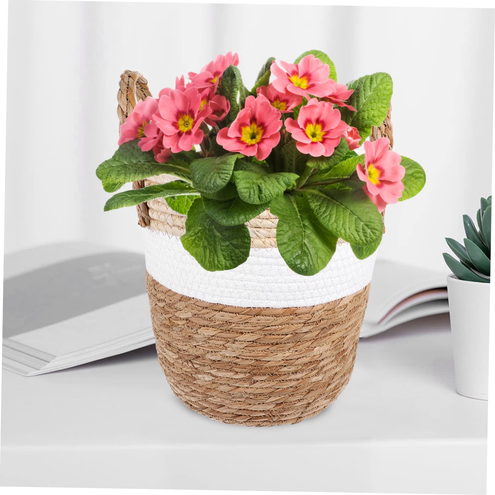 Panier à Fleurs Tressé Décoratif en Herbe, Support de Pot