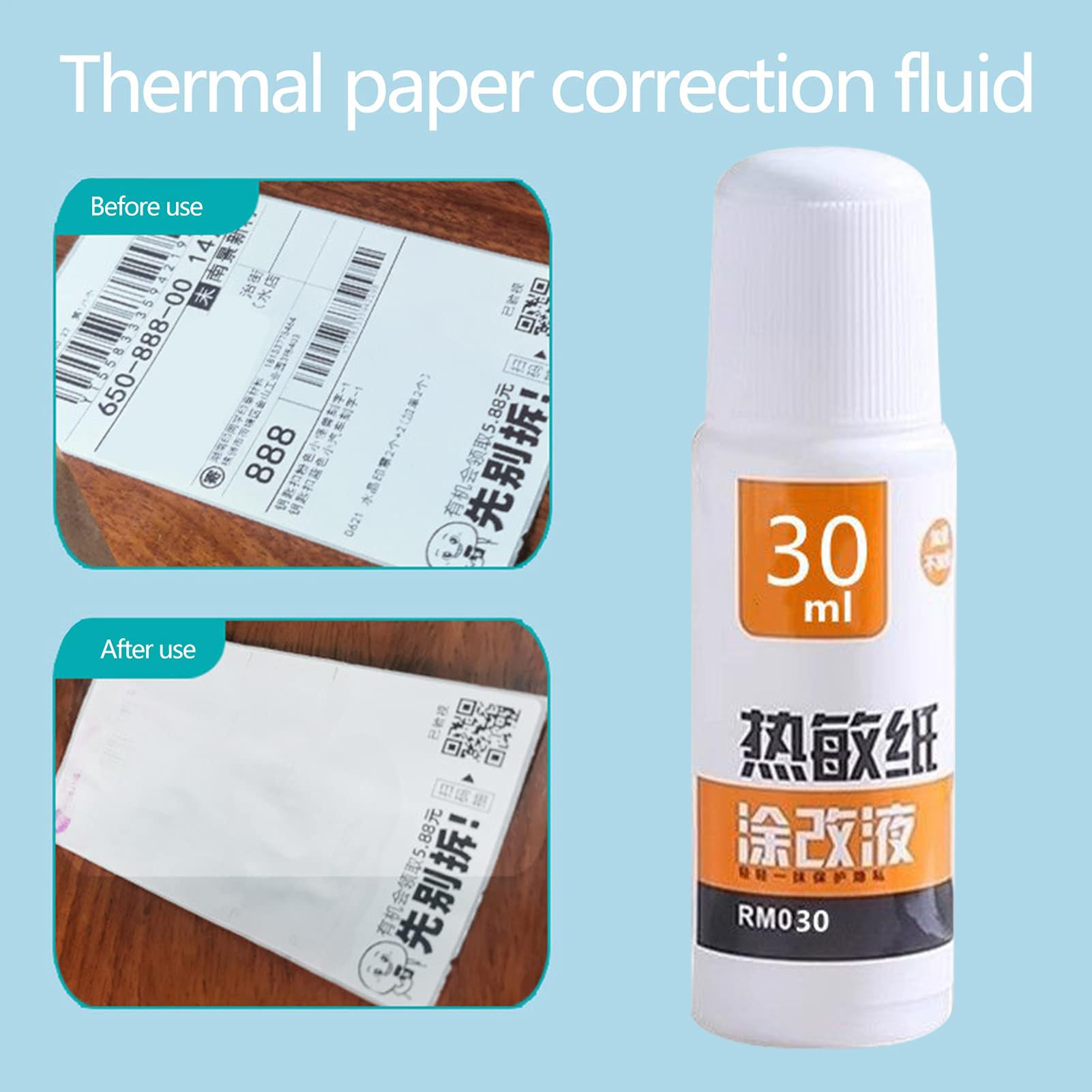 Borrador para Papel Térmico | Líquido Eliminador De Papel Térmico Sensible | 55 Ml/30 Ml Protección Privacidad Eliminación De Escritura Para Hombres