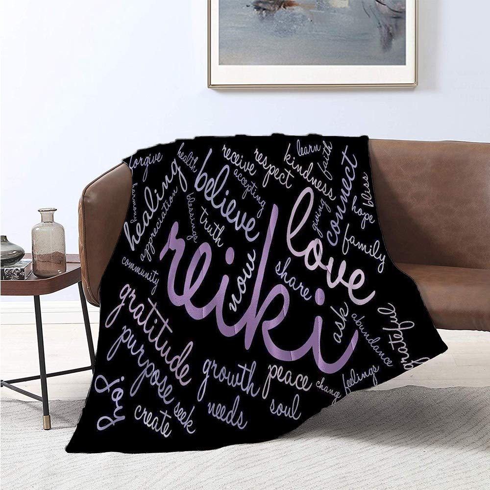 Jecycleus Reiki, Throw Blanket, Word Cloud of Positive Energy Containing Peace Blessings Healing Believe and Share, Lightweight Blanket Extra Big 60x36 Inch Multicolor
