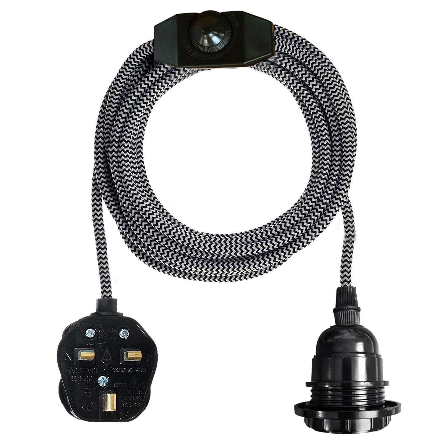LEDSone Ceiling Pendant Light Fitting with E27 Plug-in Lamp Holder 4m Fabric Cable - Dimmer Switch and UK Plug for DIY Lighting Hanging Lamps and Home Décor
