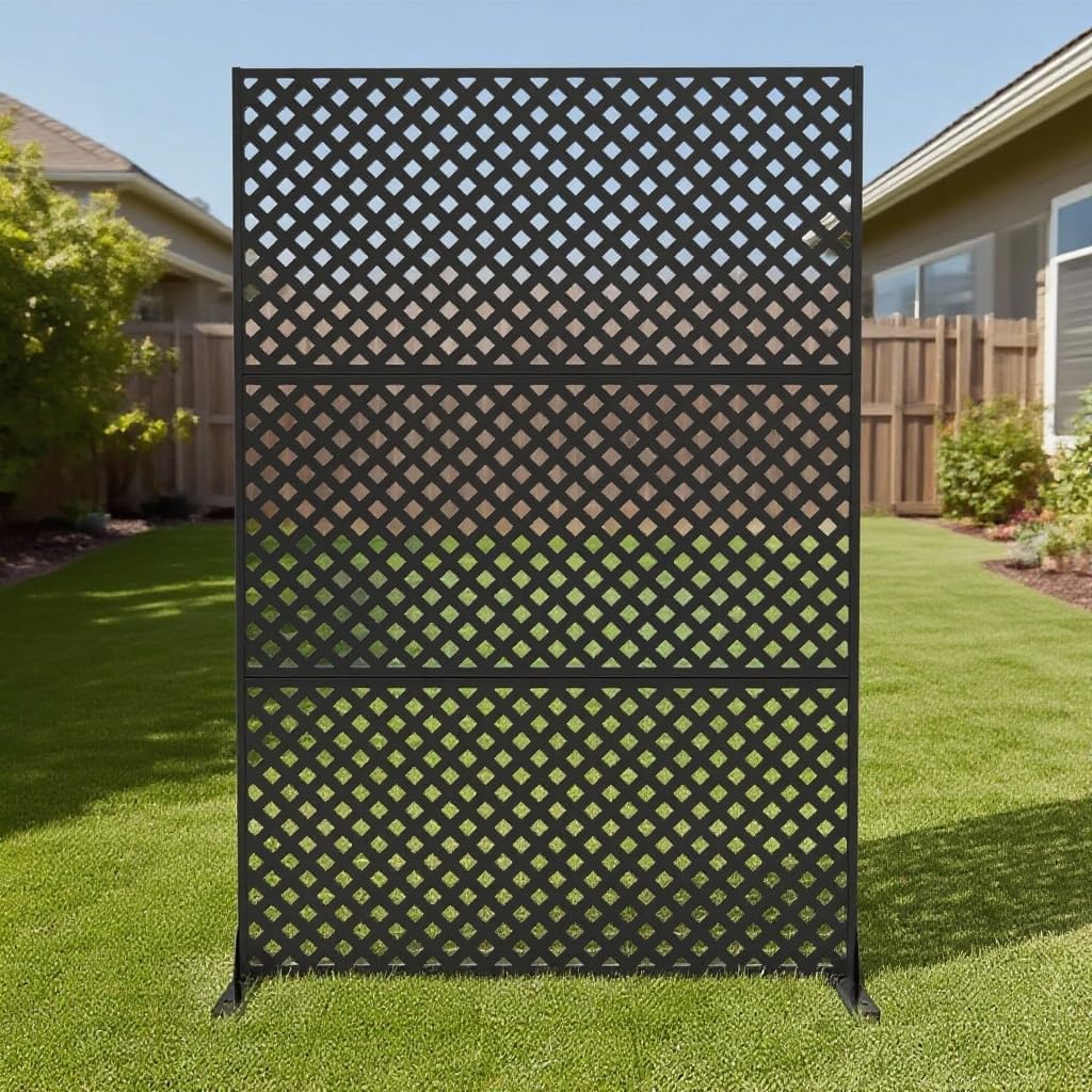 Metal Privacy Screen Outdoor, 72" h×47" w Privacy Fence Galvanized Steel Decorative with Stand, Room Divider Panel for Patio, Deck, Balcony, Garden, Indoor, Outdoor