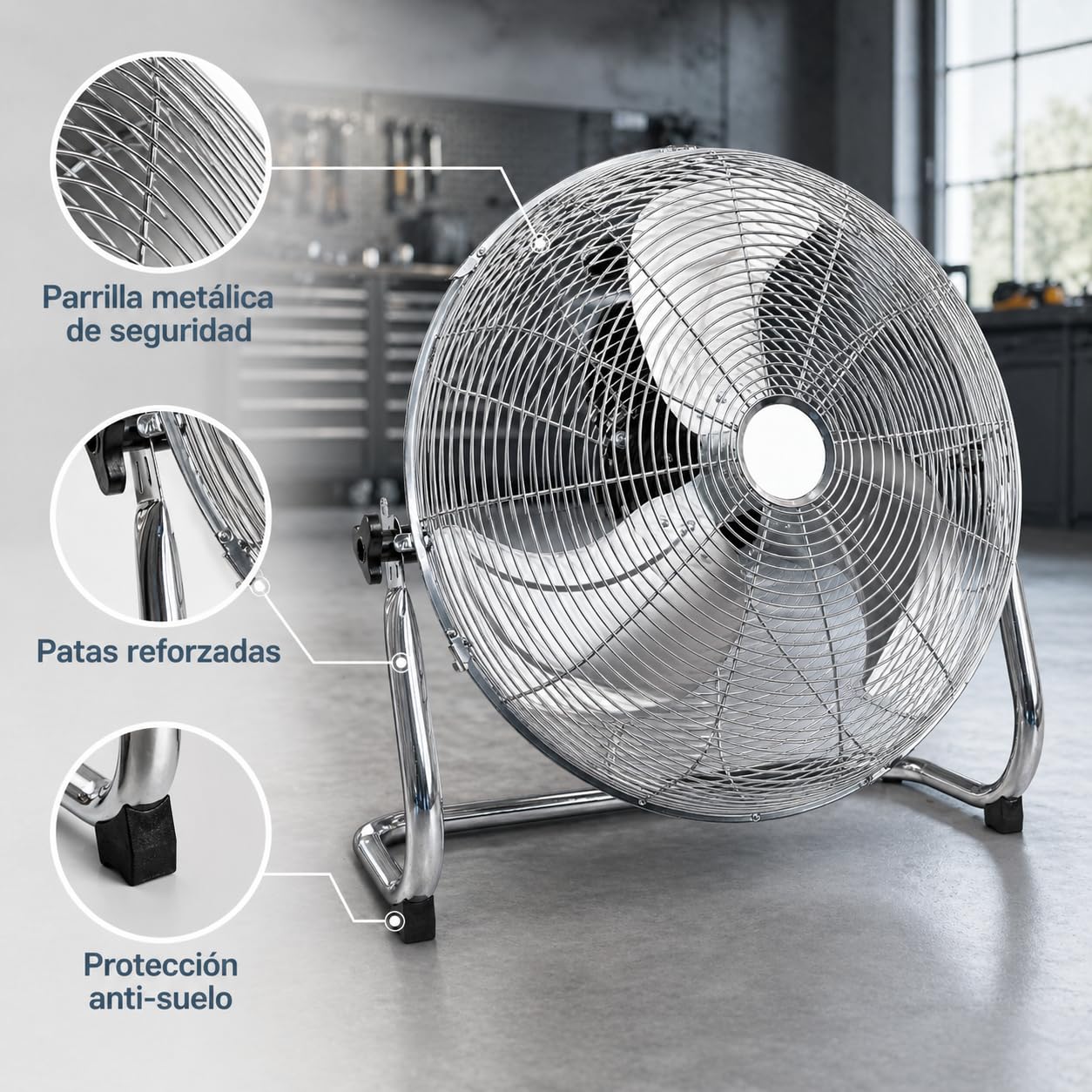 MAXELLPOWER VENTILADOR INDUSTRIAL DE SUELO SOBREMESA 100W 3 VELOCIDADES PARRILLA ASPAS METAL 18" PULGADAS CALIDAD (VENTILADOR SUELO INDUSTRIAL 100W)