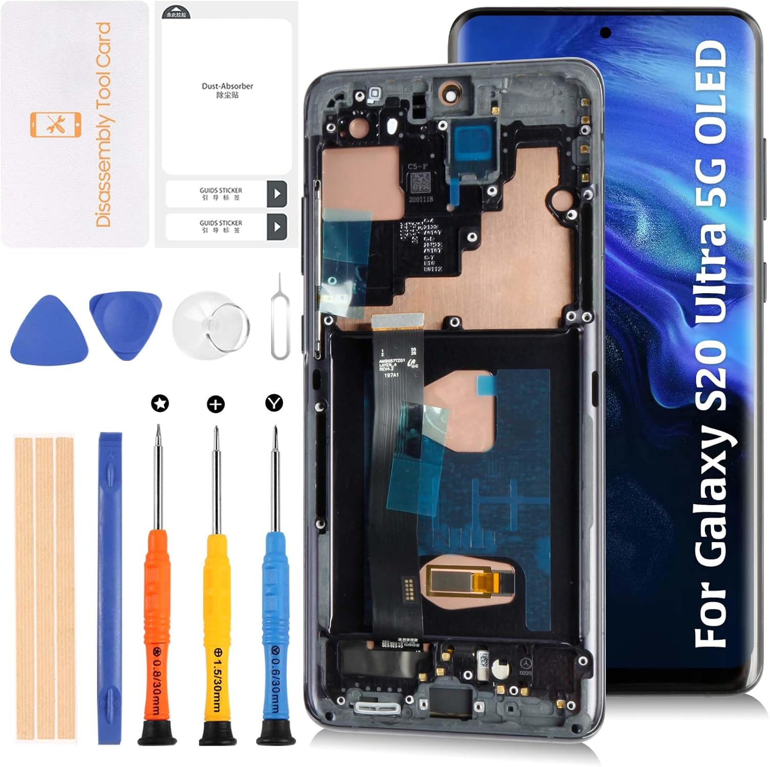 S20 Ultra 4G/5G G988 OLED LCD Display 6.78" [NOT OEM] Touch Digitizer Assembly for Samsung Galaxy S20 Ultra SM-G988B G988U/W B/DS LCD Screen Display Replacement Kit with Cloud White Frame