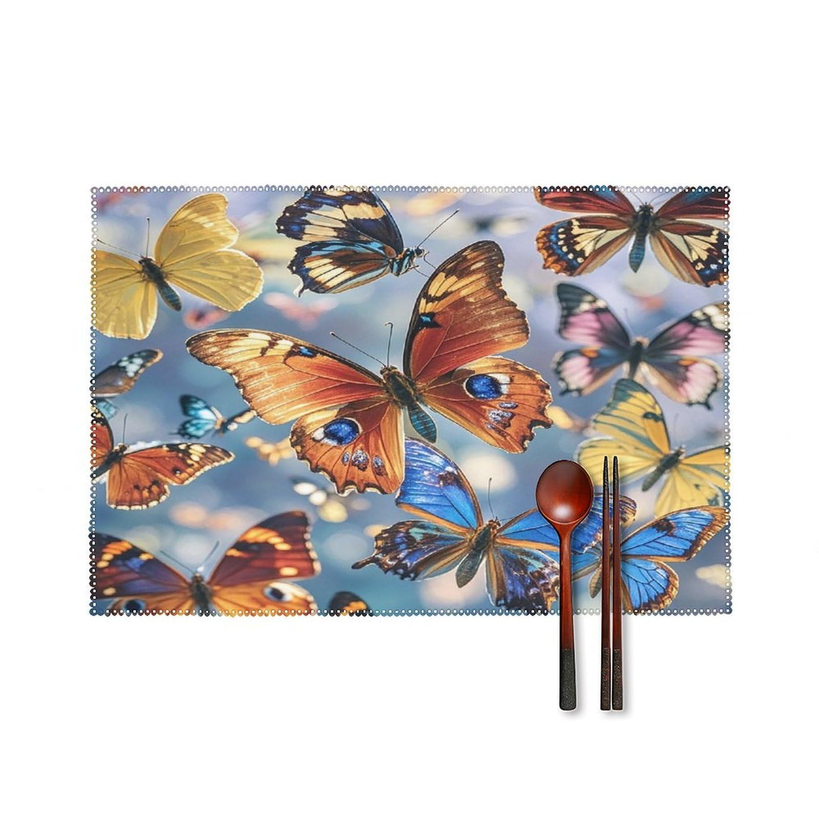 Monarch Butterflies Placemats Set of 6 Washable Farmhouse Dining Table Mat Non Slip Heat Resistant Non-Slip Place Mats Easy Clean Table Protective Placemats for Indoors & Outdoors
