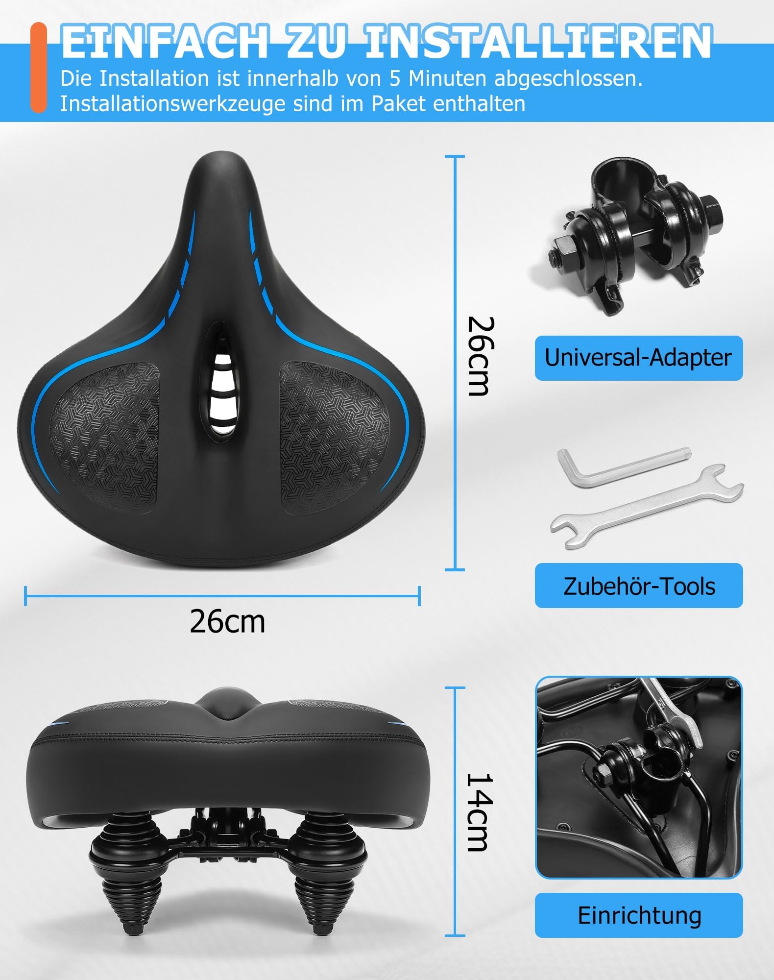 CDYWD Extra Breit Fahrradsattel Herren & Damen, Bequem, Weich, Atmungsaktiv, Ergonomisch, Bequemer Memory-Foam Fahrradsitz, Universal Ersatz Fahrradsättel für Mountainbike, Cityrad, Ebike, Heimtrainer