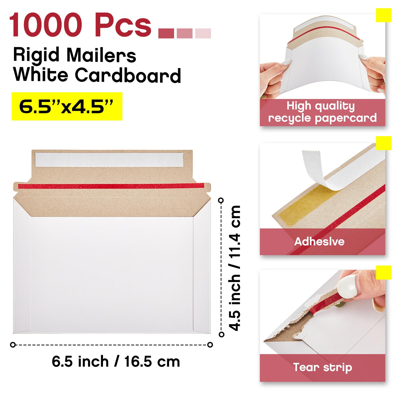 Affrolling 1000 buste per spedizioni fotografiche rigide da 16,5 x 11,4 cm, in cartone piatto autoadesivo, per documenti, biglietti sportivi, adesivi, inviti, biglietti collezionabili (bianco)