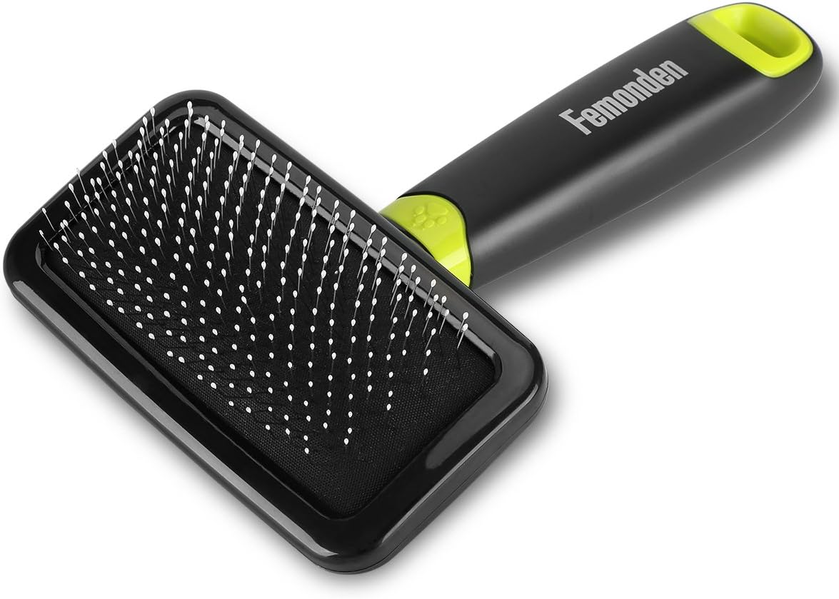 Femonden Pet Grooming Brush - Dog Cat Slicker Brush for Small, Medium & Large Dogs and Cats, with Short to Long Hair (Green)