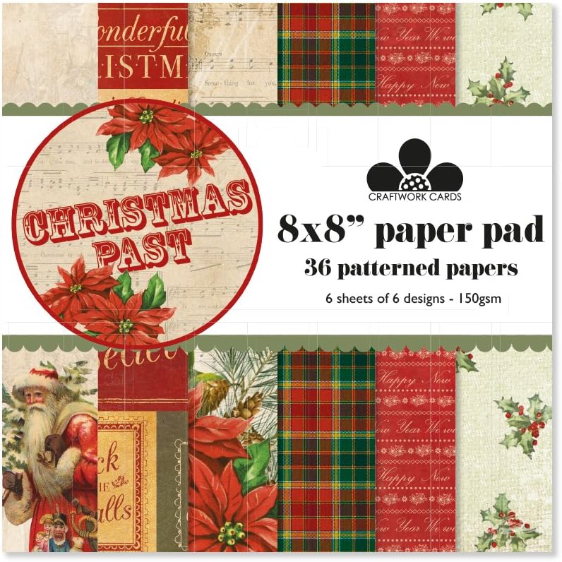 Craftwork Cards Limited 8x8 Patterned Paper Pad-Christmas Past, Green, 22 x 21 x 1.3 cm
