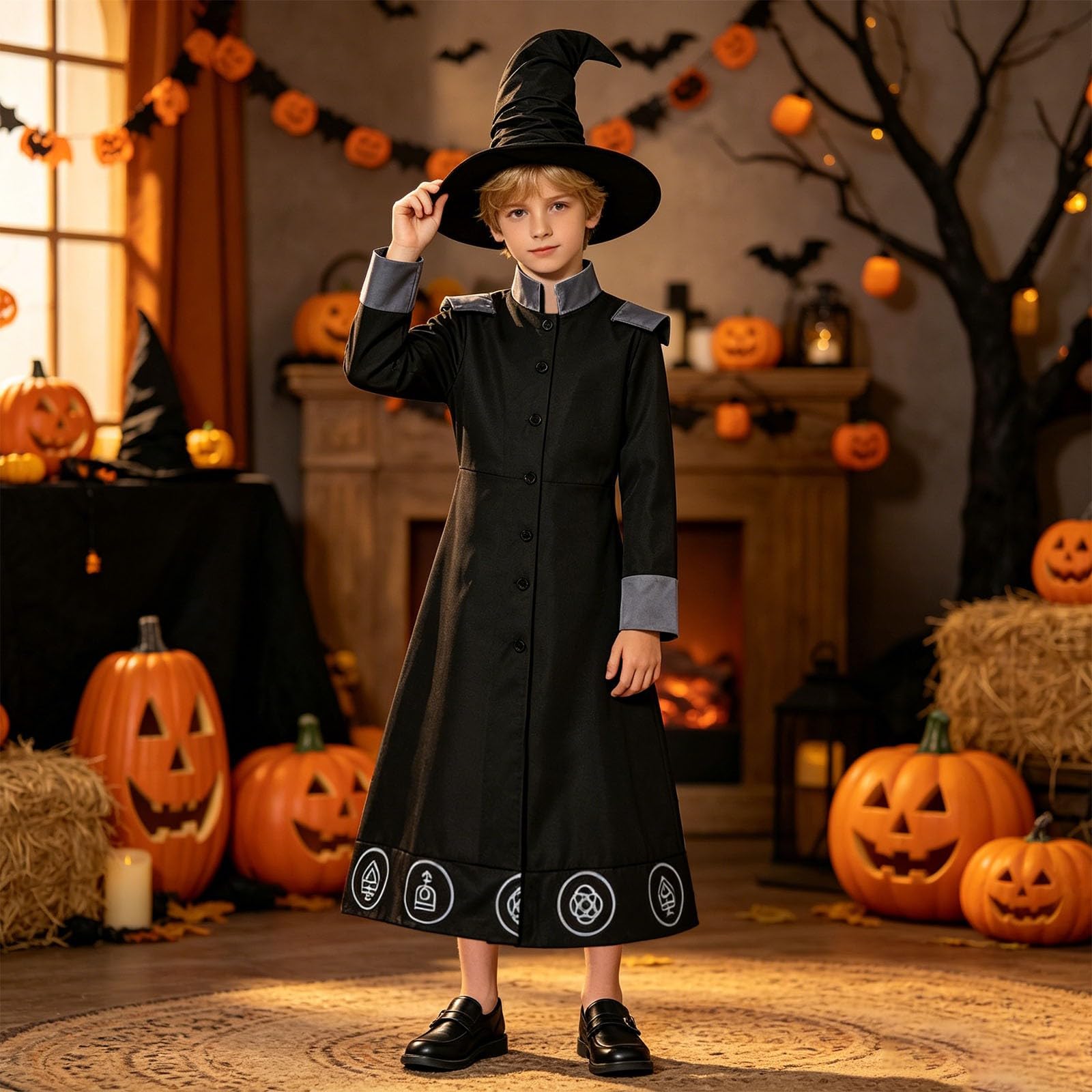 Faschingskostüme Kinder Junge Zauberer Umhang Performance Robe Cosplay Halloween Verkleidung Langer Magier Mantel Für Fasching Und Mottoparty Kinderkostüme Junge