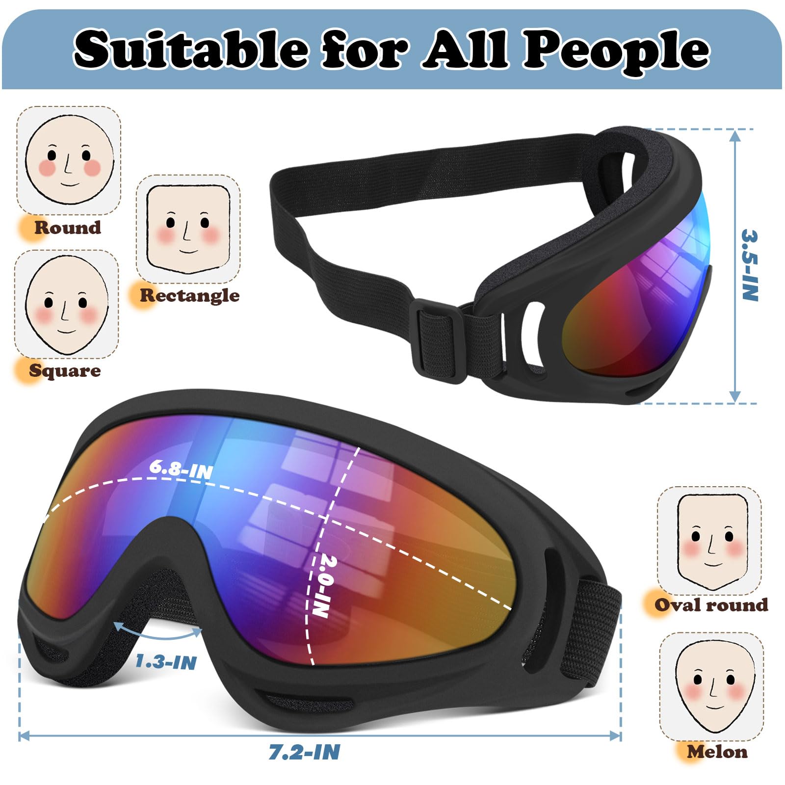 Gafas de motocross, paquete de 2 gafas de motocicleta ATV antiimpacto, gafas de esquí con 2 máscaras faciales