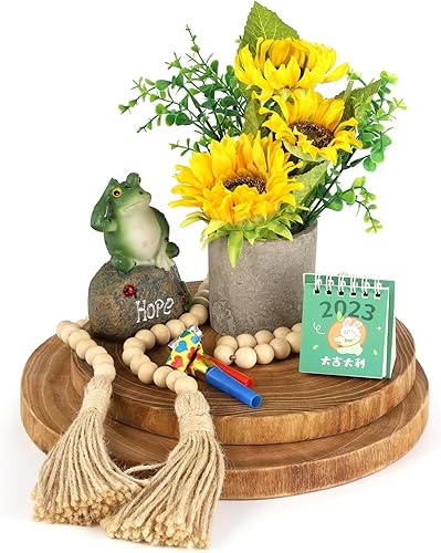 Miniatura 3 de Nicunom Paquete de 2 tablas de servir grandes de losa de madera, tabla de cortar redonda de madera de 9"-10"/11"-12", rebanadas de madera para