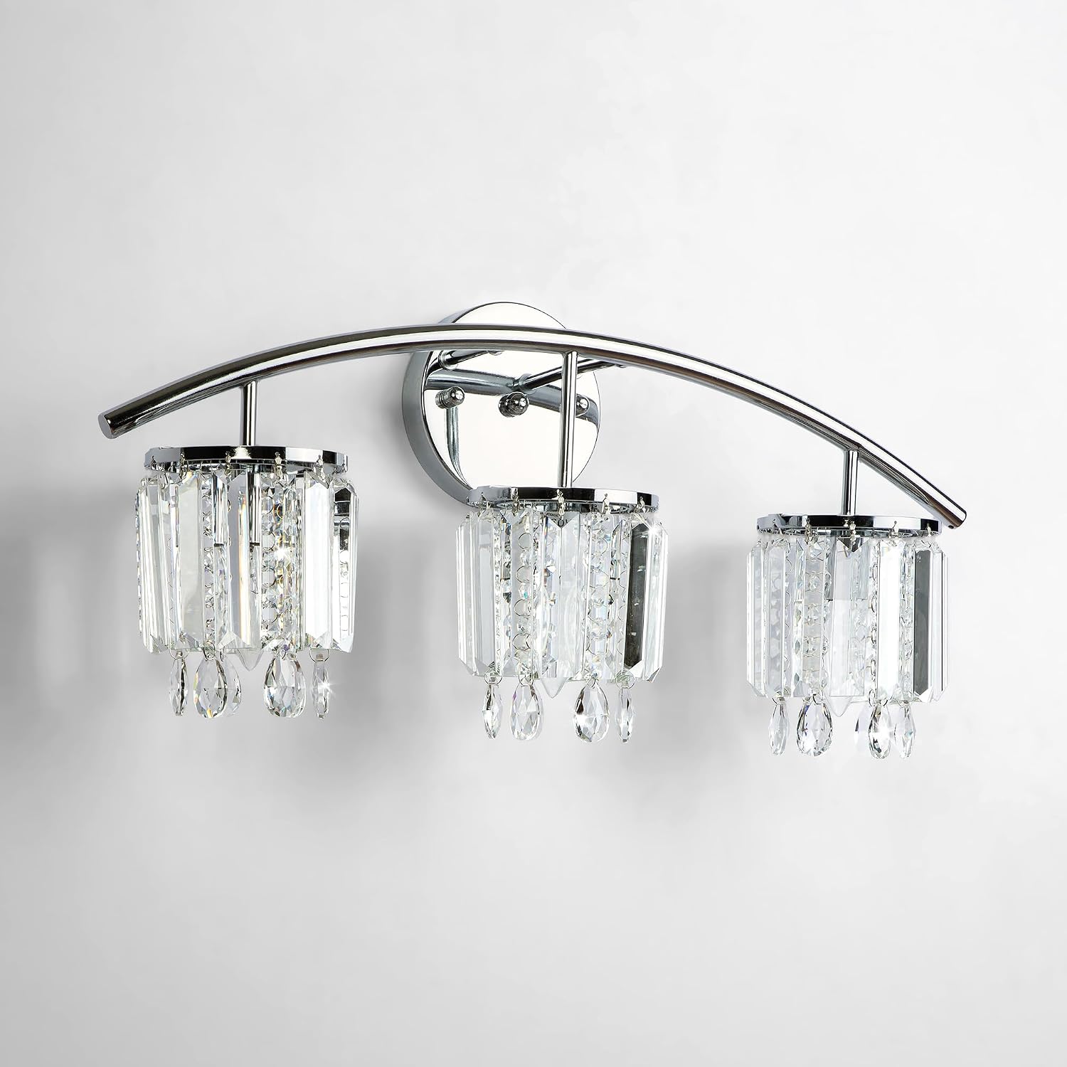 Maxax Crystal Wall Sconce, 3-Light Modern Bathroom Vanity Light Over Mirror, Chrome Wall Light Fixtures, Luxury Indoor Wall Mount Lamp for Living Room, Bedroom, Bathroom
