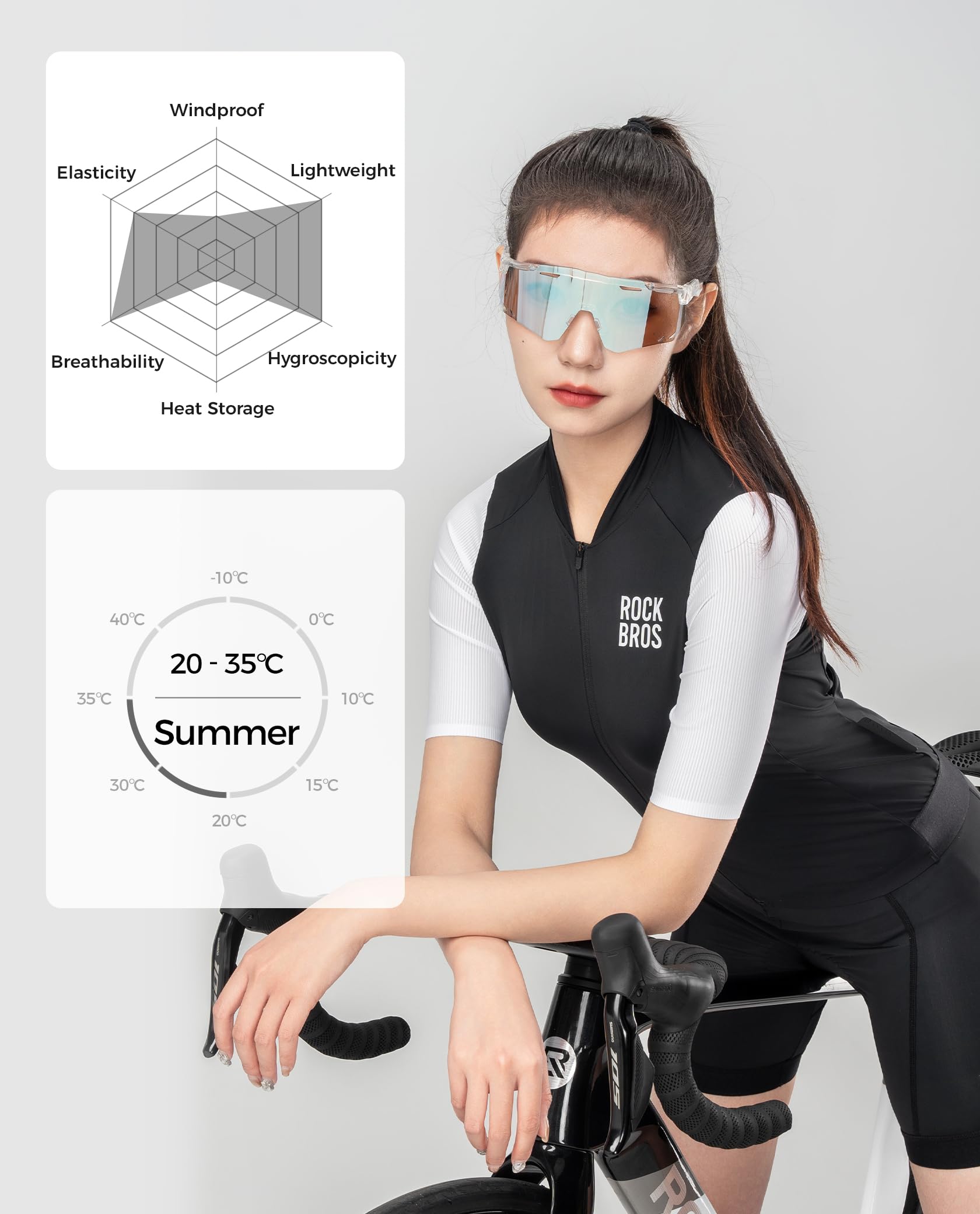 ROCKBROS Magliette da Ciclismo da Donna, Maglia Ciclismo Estiva Donna, Maglia Manica Corta da Ciclismo Traspirante Asciugatura Rapida, Abbigliamento da Ciclismo Donna per Bici da Strada, MTB, 3 Tasche