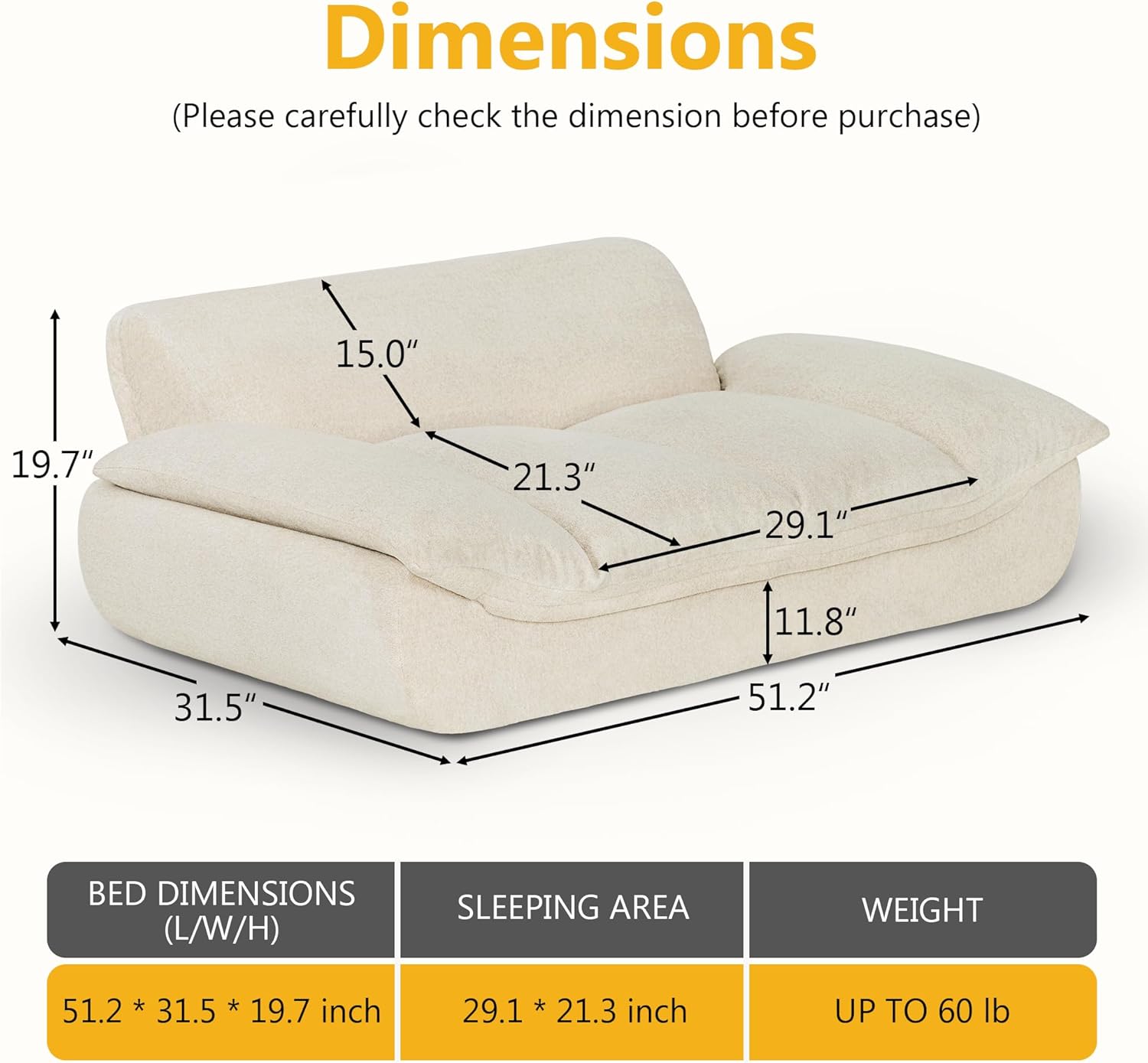 Lovupet Dog Couch for Large Breed, Fabric Dog Sofa Bed with Anti-Slip Bottom, PS215 (White)