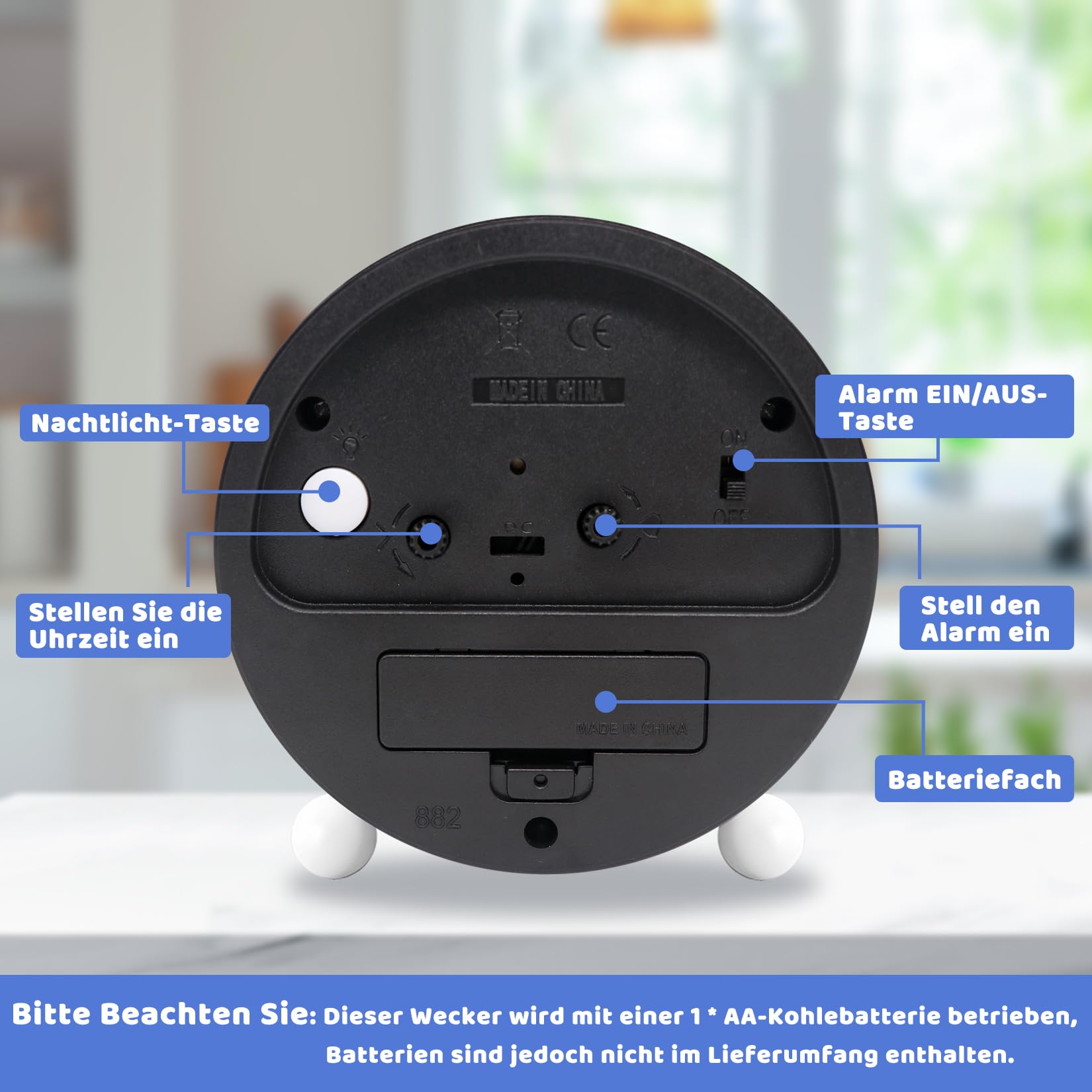 Idota Sveglia per Bambini Analogica con Luce Notturna e Dolce Suoneria, Senza Ticchettio, Funzionamento a Batteria (Senza Batteria) per Ragazze e Ragazzi