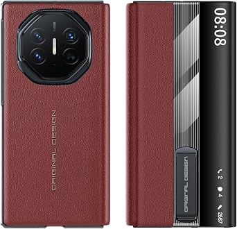 Triple Folding Screen Phone Case Suitable for Huawei Mate XTS,with Magnetic Hinge+Adjustable Kickstand,Ultra-Thin PU Leather Fold Case Red
