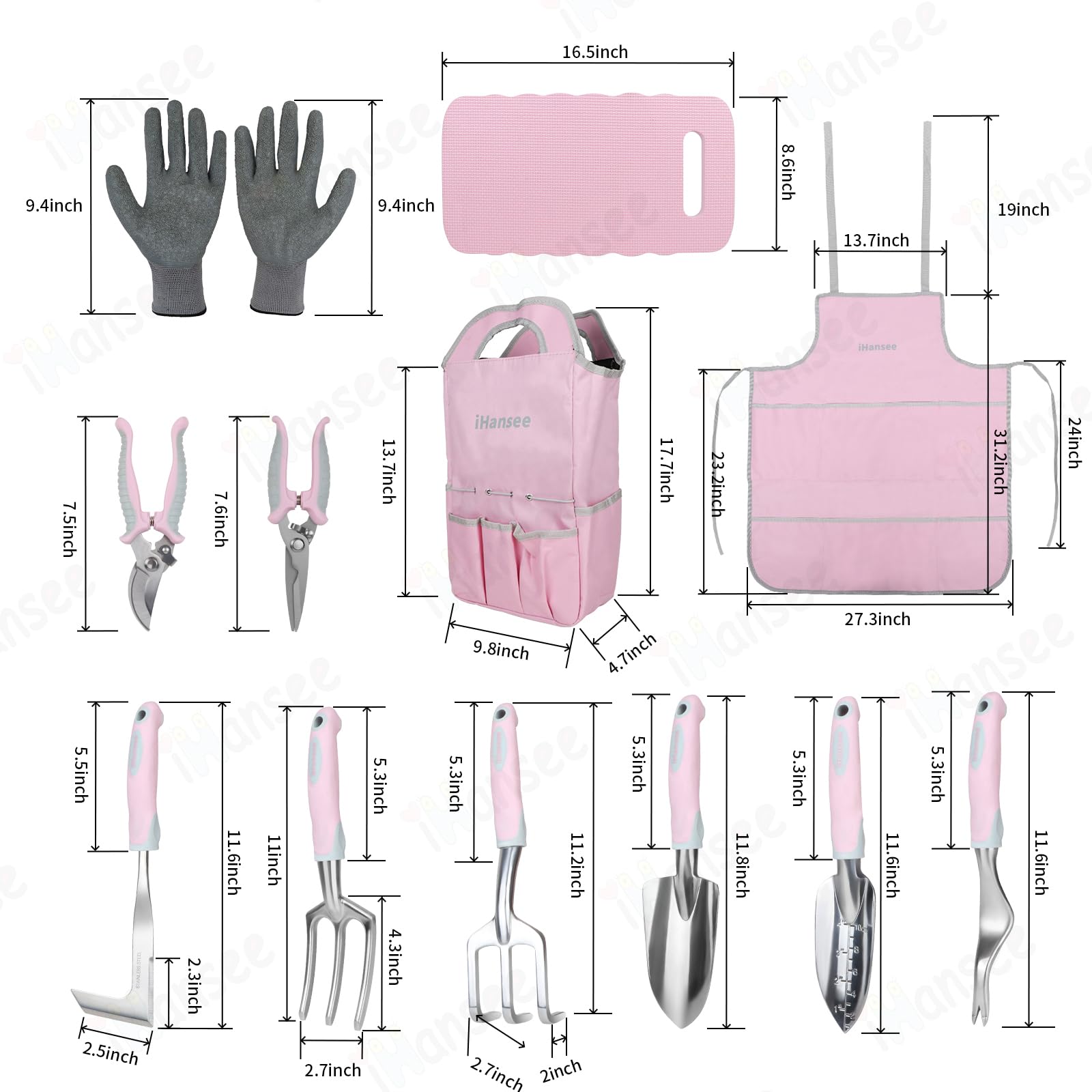 Juego de Herramientas de jardín de Aluminio de 12 Piezas con Mango Antideslizante, Almohadilla de Rodillas, Delantal, Guantes y Bolsa organizadora, Herramientas de paisajismo, Regalo para
